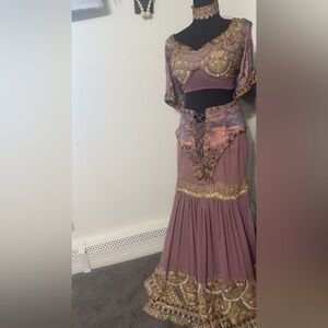 Elegant Mauve Dress with Gold Accents